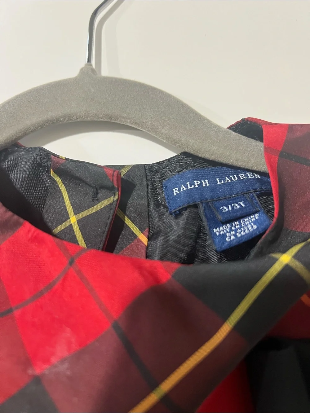 Ralph Lauren Red and Black Plaid Holiday Dress with Black Sash - Girls 3t